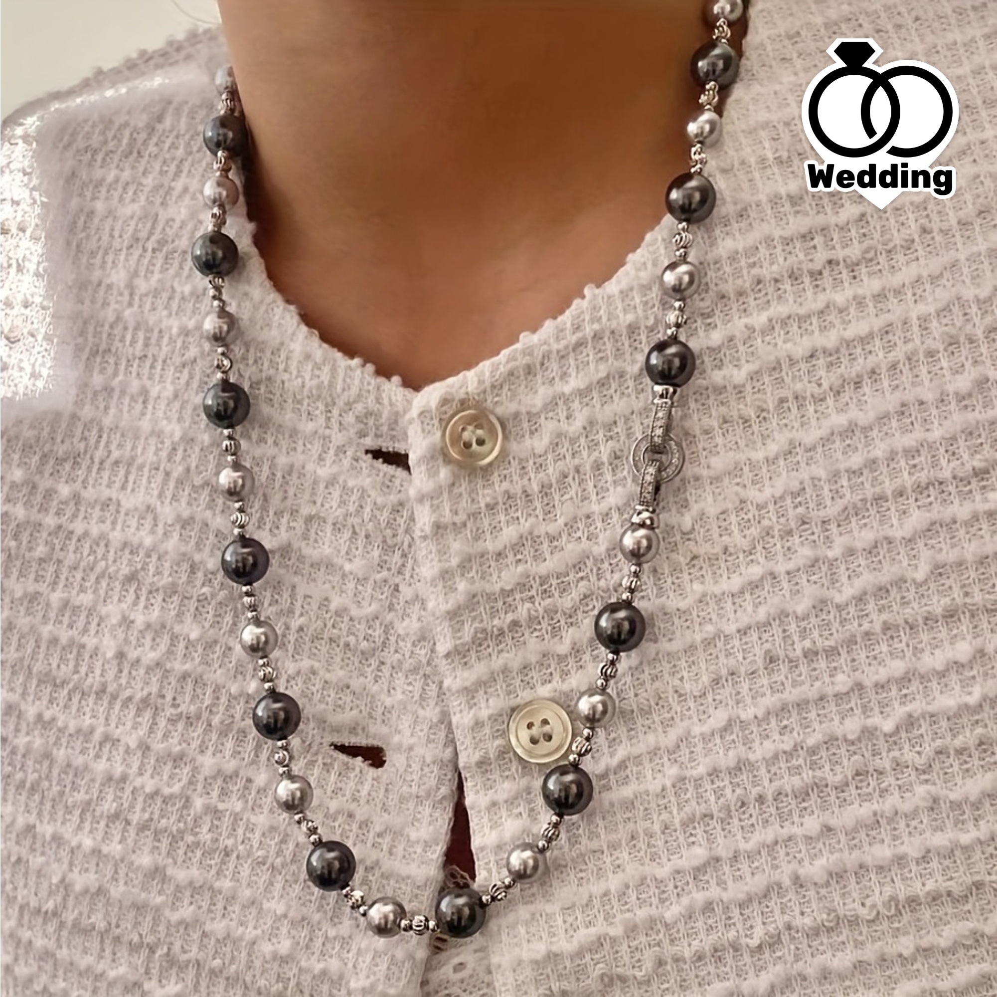 Gray Mixed Pearl Necklace Bracelet Set - Wedding Gift